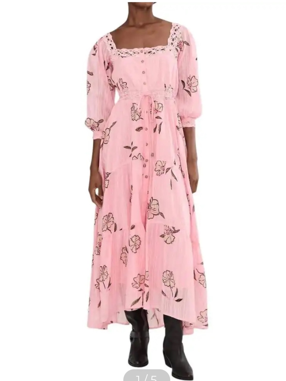 Free People Morning Meadows 3/4 Sleeve Square Neck Maxi Dress, XL, NEW NWT